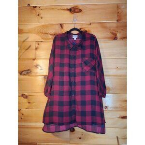 Ava & Viv Woman Plus Size 4 X Plaid Smi-Sheer Long Tunic Blouse Red and Black